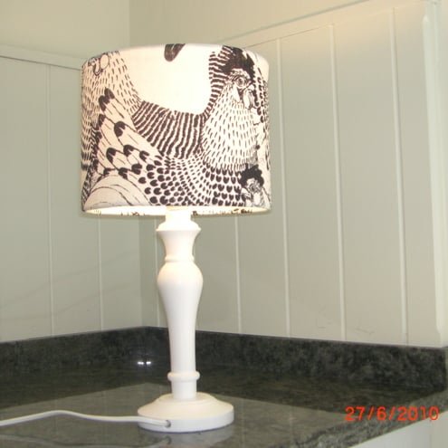Mulberry Cockerels linen covered table lampshade 8"x 6"