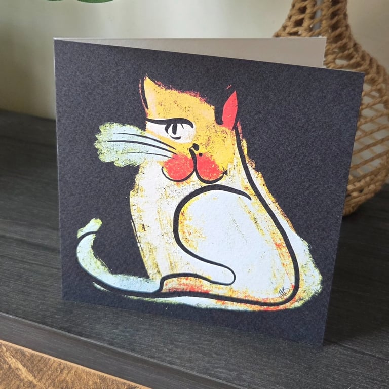 Abstract Cat Illustration Art Work Blank Greetings Card Birthday Thank You