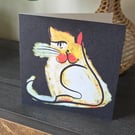 Abstract Cat Illustration Art Work Blank Greetings Card Birthday Thank You