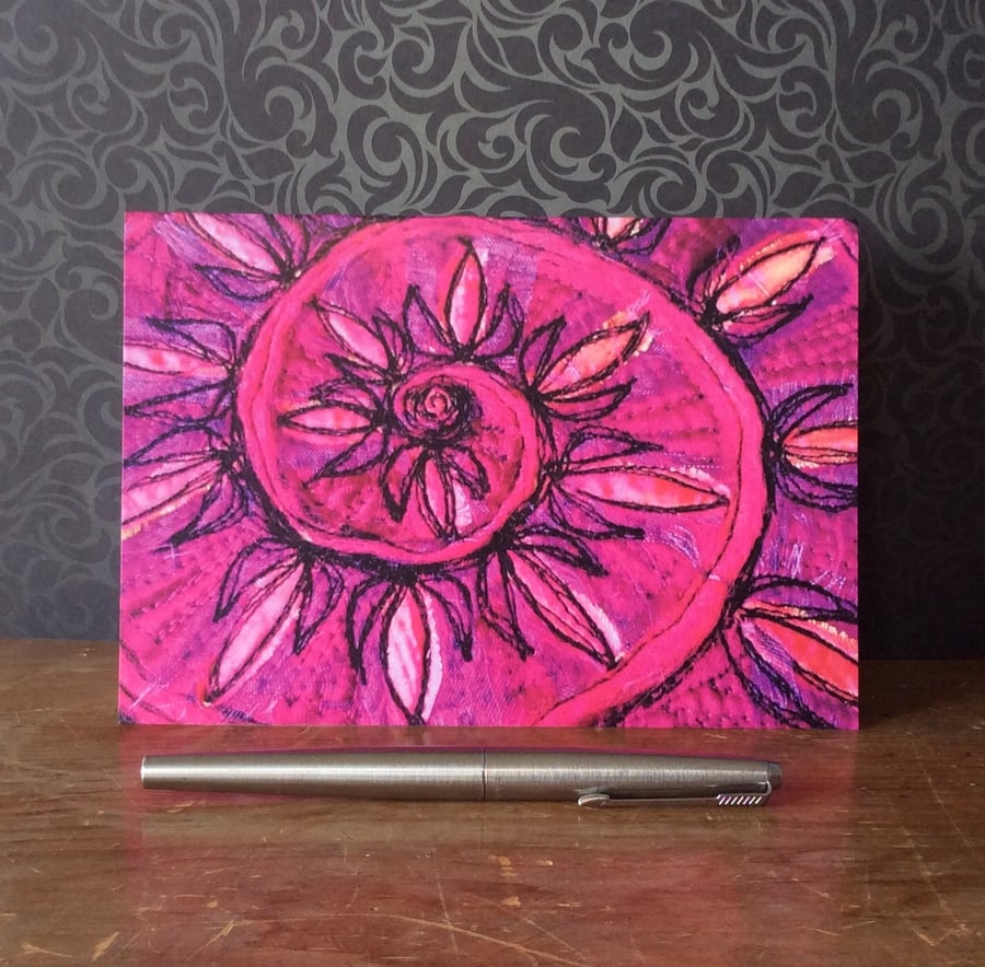 Pink spiral ammonite Blank Art Card. 