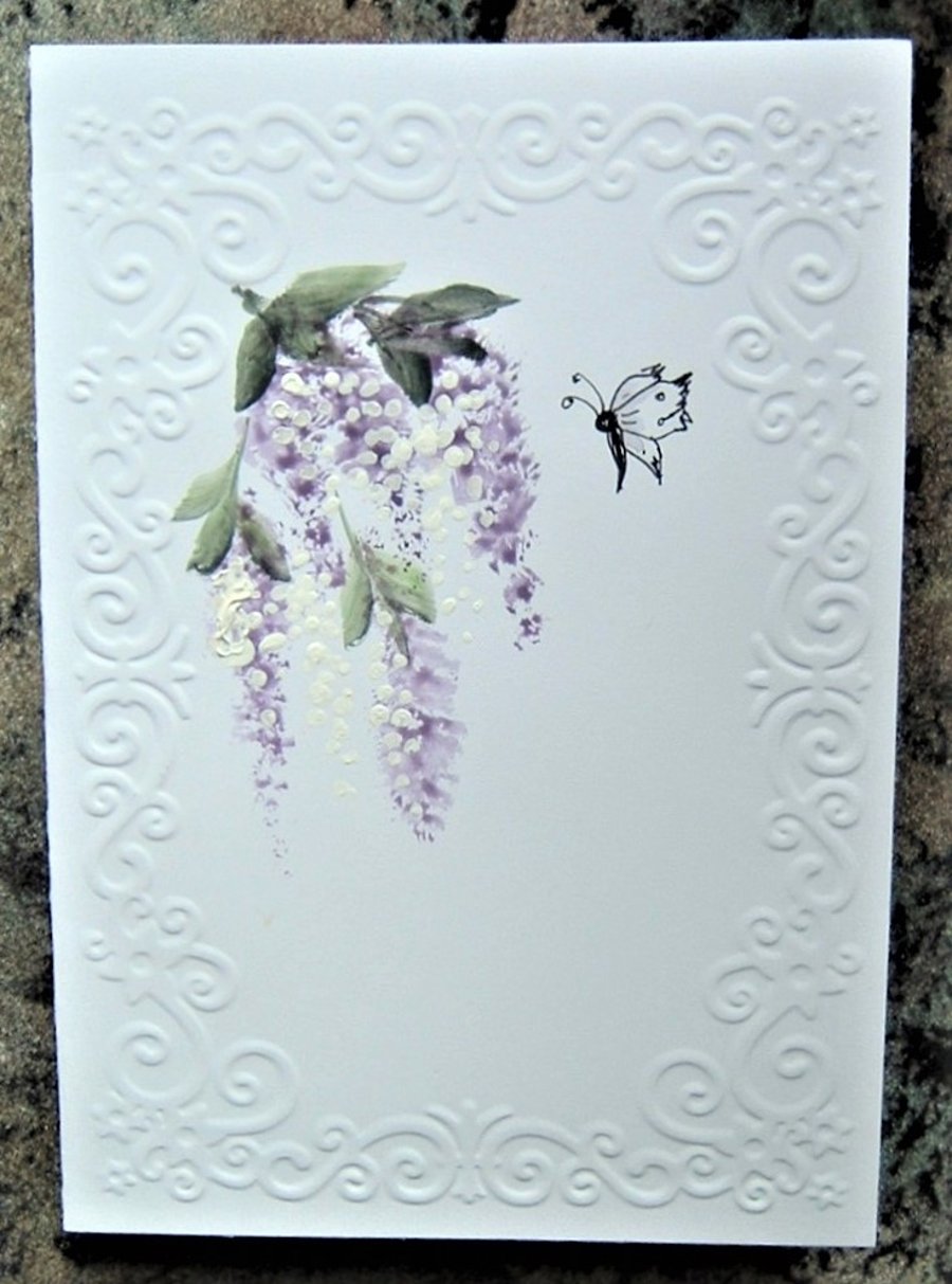 original art hand painted floral card ( ref F 557)