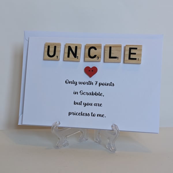 Uncle only worth 7 points in Scrabble greetings card