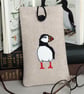 Glasses Spectacles Case Puffin Handmade Freehand Machine Embroidered  - Image 1