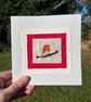 Robin, hand embroidered Christmas card, recycled card