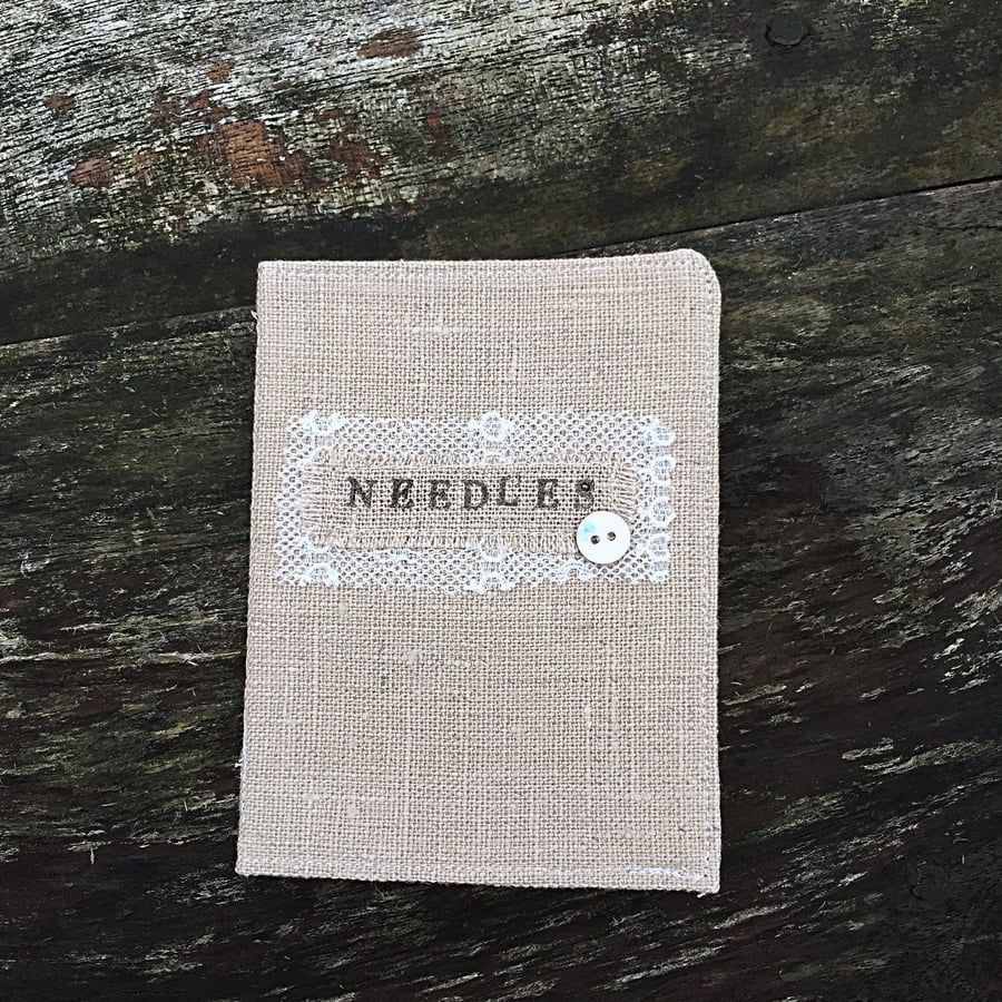 Linen sewing needle case 