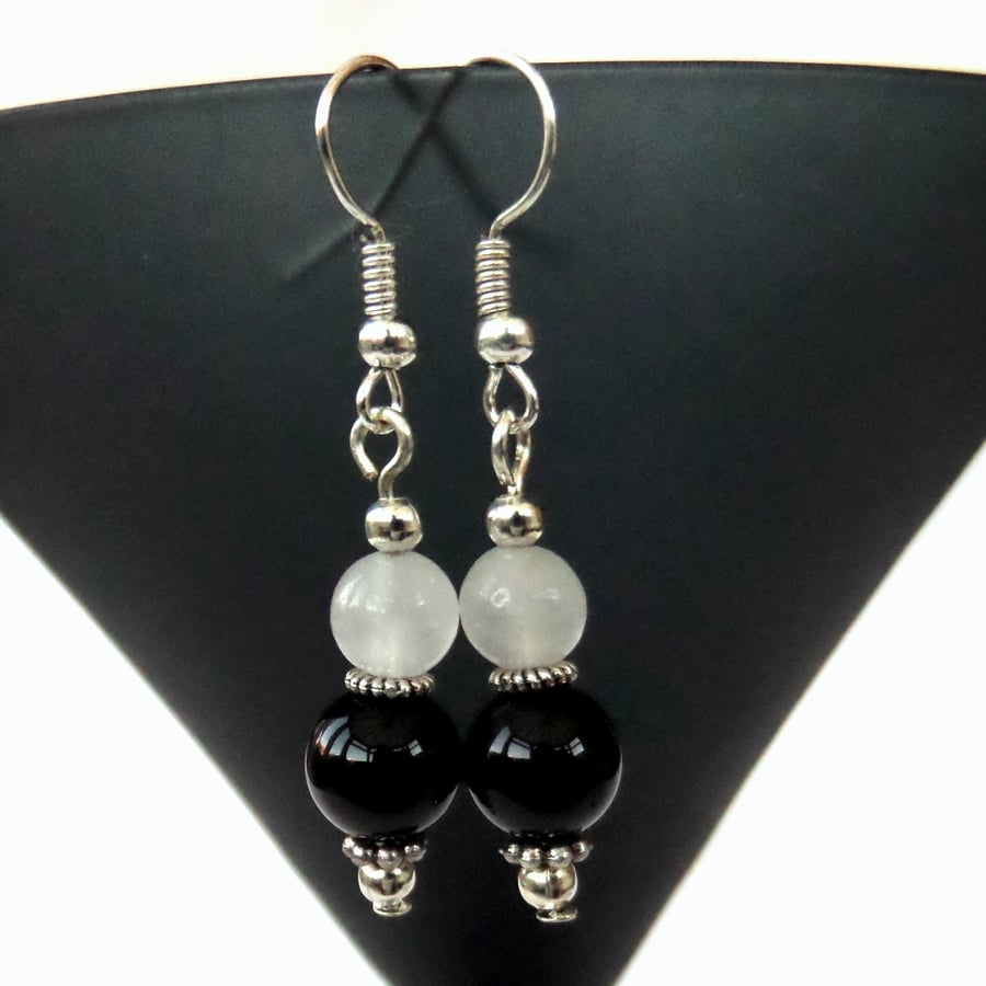 SALE: Monochrome earrings - black onyx & white jade