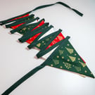 Red, Green Cream and Gold Christmas Tree - 15 flag fabric bunting