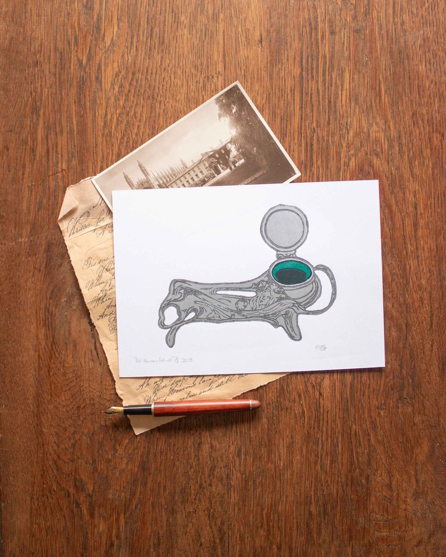 Art Nouveau Inkwell  A5 Lino print
