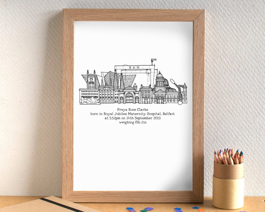 New Baby Skyline Personalised Art Print