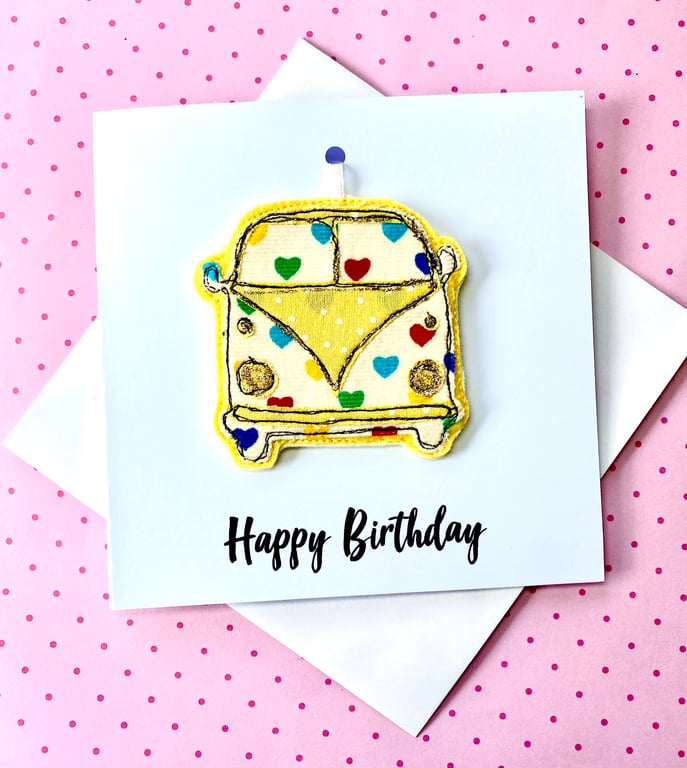 VW Campervan style Birthday Card, Hanging Decoration Keepsake Card