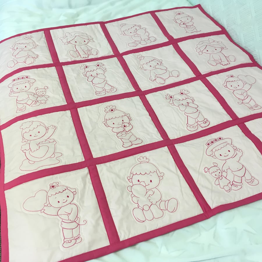 Pretty in Pink Quilt for a Little Girl. Cosy wrap. Play-mat. Travel Cot Cover.