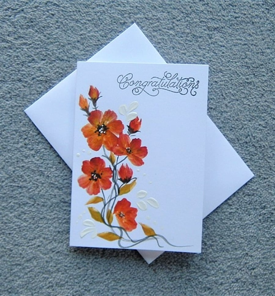 hand painted floral Congratulations greetings card ( ref F 166 )