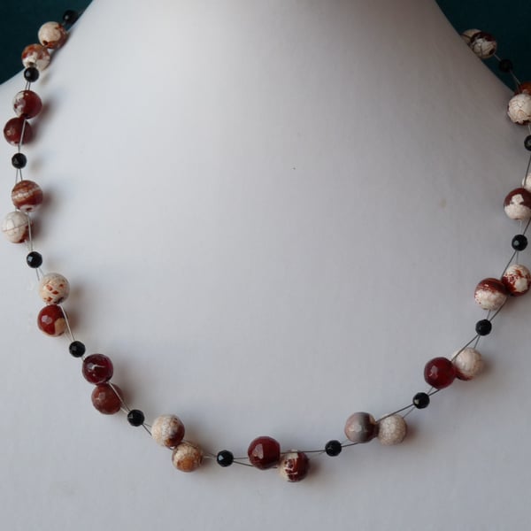 Fire Agate Necklace  - Genuine Gemstone - Sterling Silver