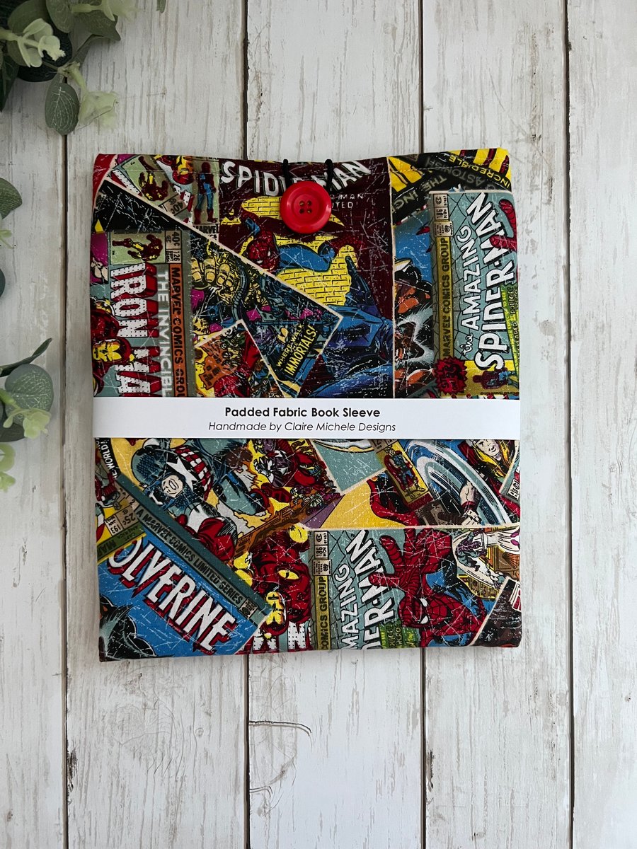 Handmade Padded Book Sleeve: Book Cover, Marvel Inspired, Book Protector