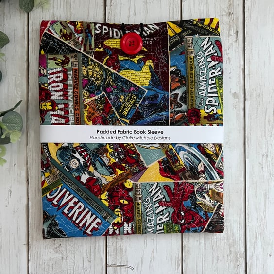 Handmade Padded Book Sleeve: Book Cover, Marvel Inspired, Book Protector