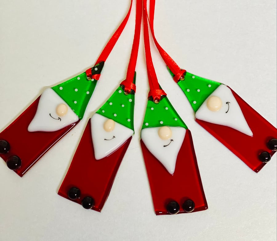 Fused glass Christmas gonk or gnome- Christmas decoration 