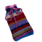Cosy Crocheted Hot Water Bottle Cover, Drawstring Closure, Random Stripes 