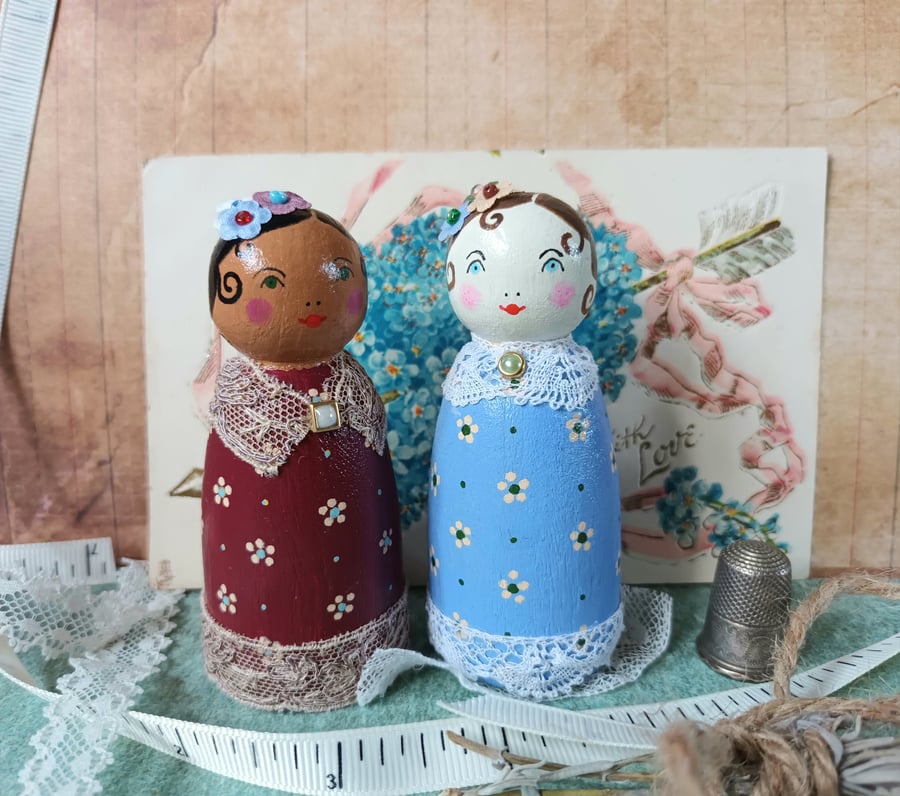 Victorian style wooden peg doll