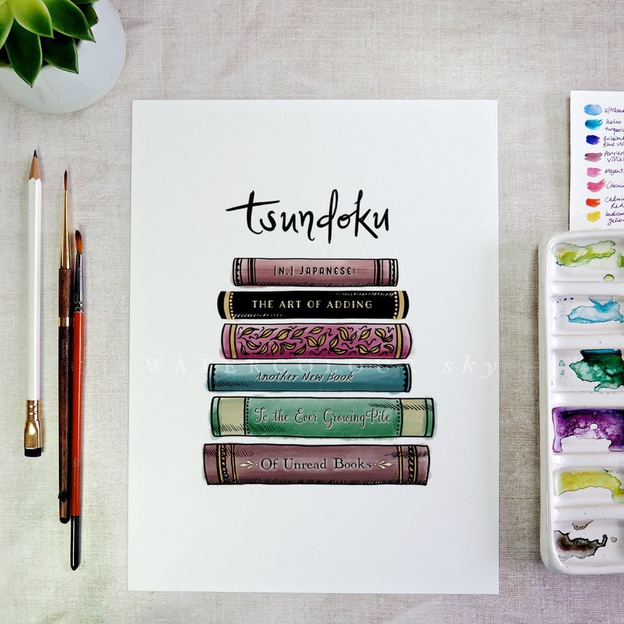 Image of Book Lover's Art Print - Tsundoku