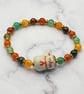 Waving cat charm stretchy bracelet with multicoloured agate - Image 2