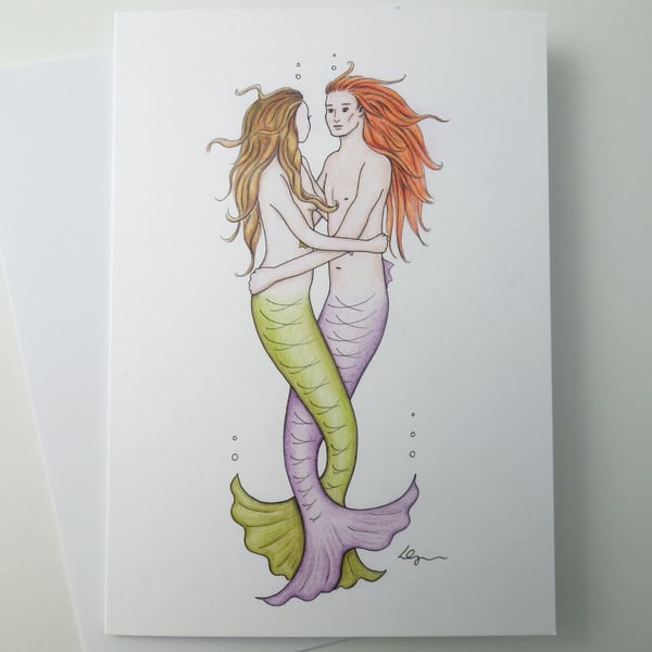 Undersea Sweethearts mermaid valentine greeting card with envelope