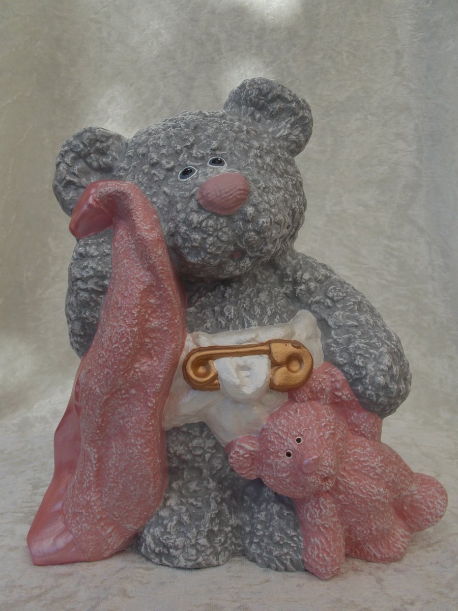 Ceramic Hand Painted Large Figurine Animal Baby Teddy Bear Money Box Saving Bank