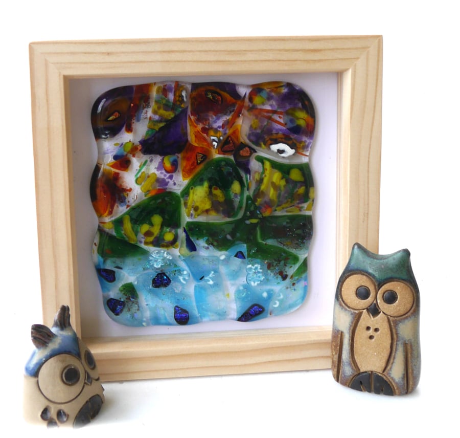 Rain Forest Abstract Fused Glass Picture Box Framed
