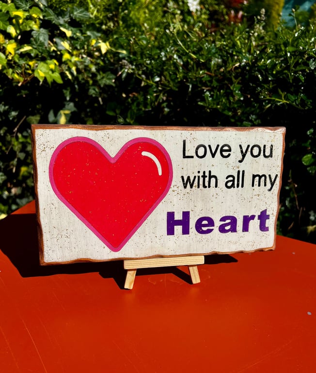 "Love You With All My Heart" Wooden Sign – Handmade Romantic Wall Plaque – Bespo