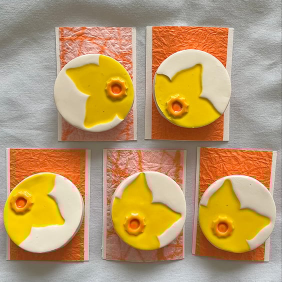 Handmade Ceramic Daffodil brooch, Hand Made Pottery Badge