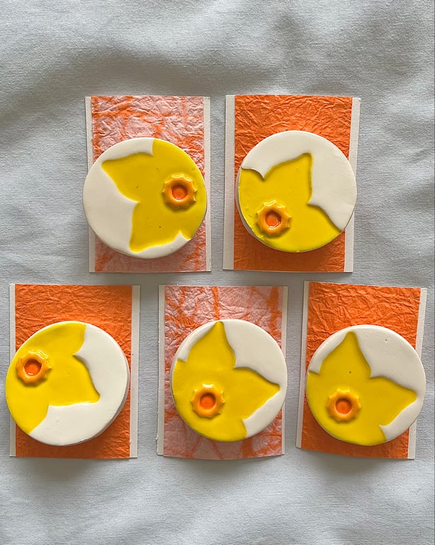 Handmade Ceramic Daffodil brooch, Hand Made Pottery Badge