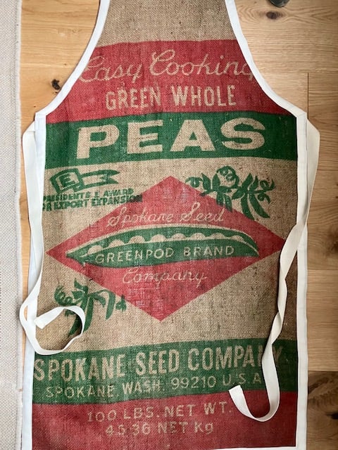 Kitchen apron made with an old hessian vegetable sack - handmade upcycling