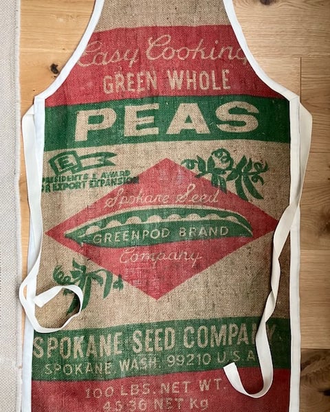 Kitchen apron made with an old hessian vegetable sack - handmade upcycling