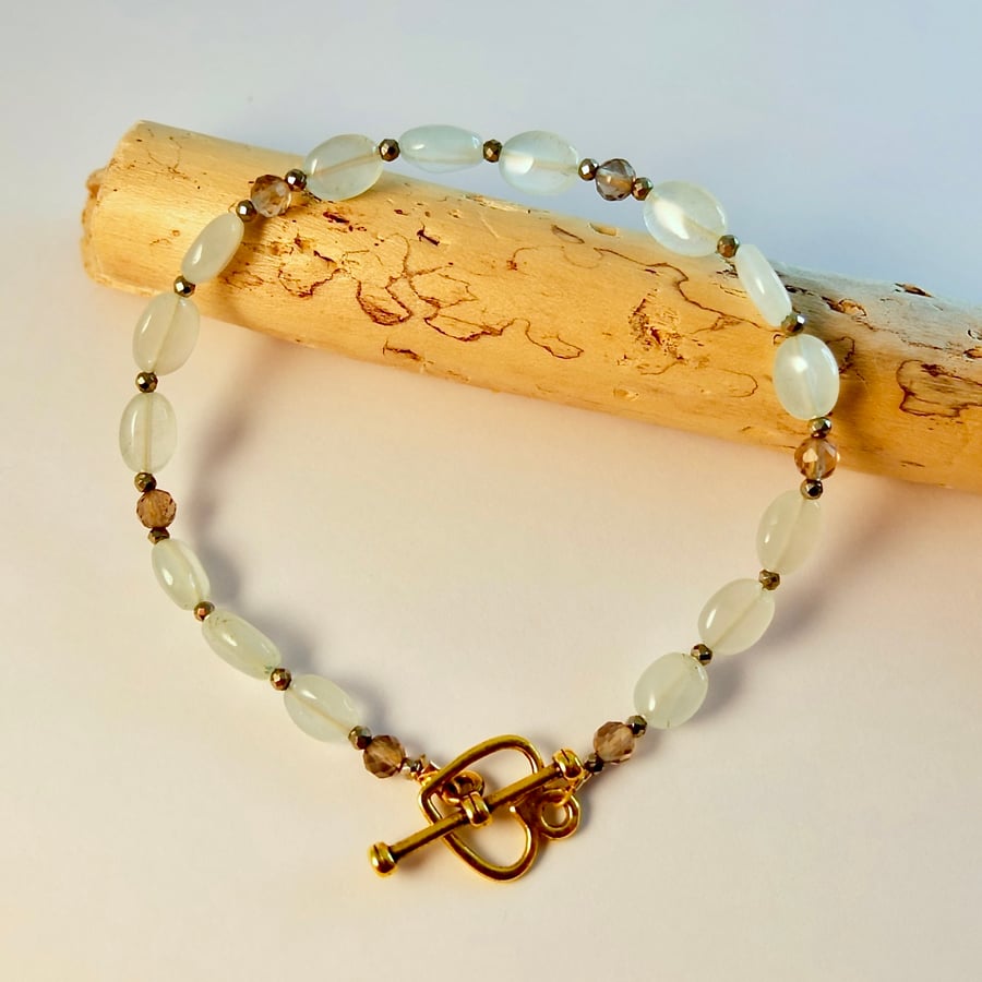 Aquamarine Bracelet With Faceted Smoky Quartz And Pyrite - Handmade In Devon