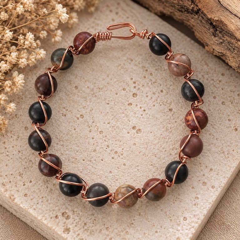 Wild Earth – Picasso Jasper & Copper Wire Bracelet