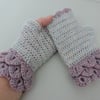 Fingerless Mitts Dragon Scale cuffs Two Tone Pink and Mother of Pearl
