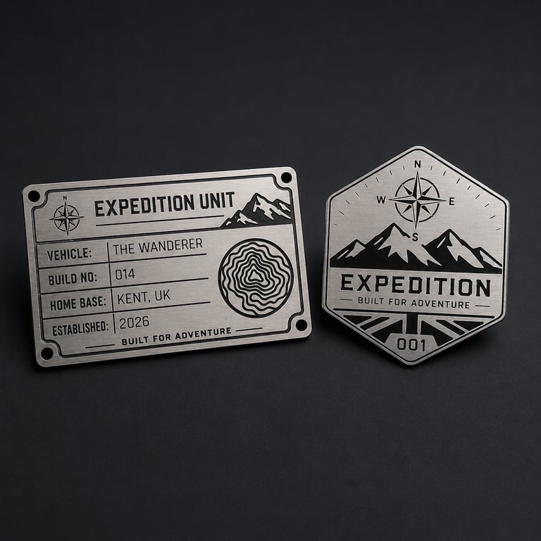 Expedition Badge Set – Personalised Aluminium Campervan Plaques