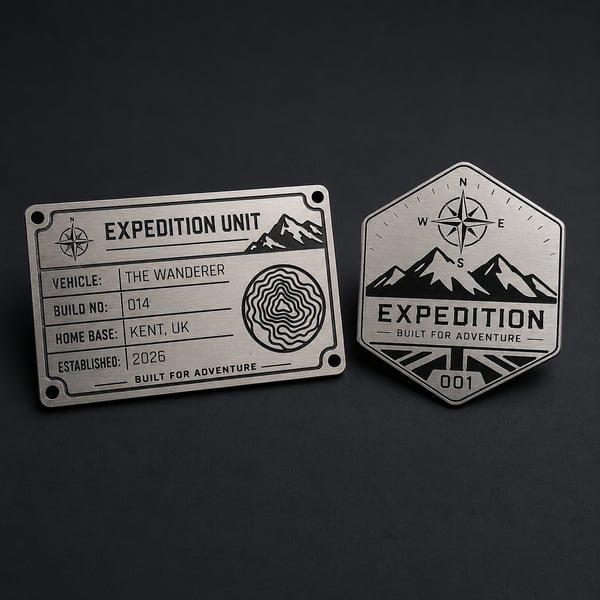 Expedition Badge Set – Personalised Aluminium Campervan Plaques