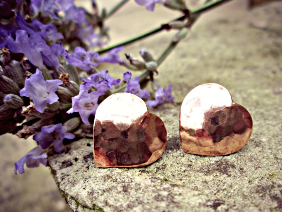 COPPER HEART EARRINGS - Autumn jewellery - valentine gift - rustic - handmade