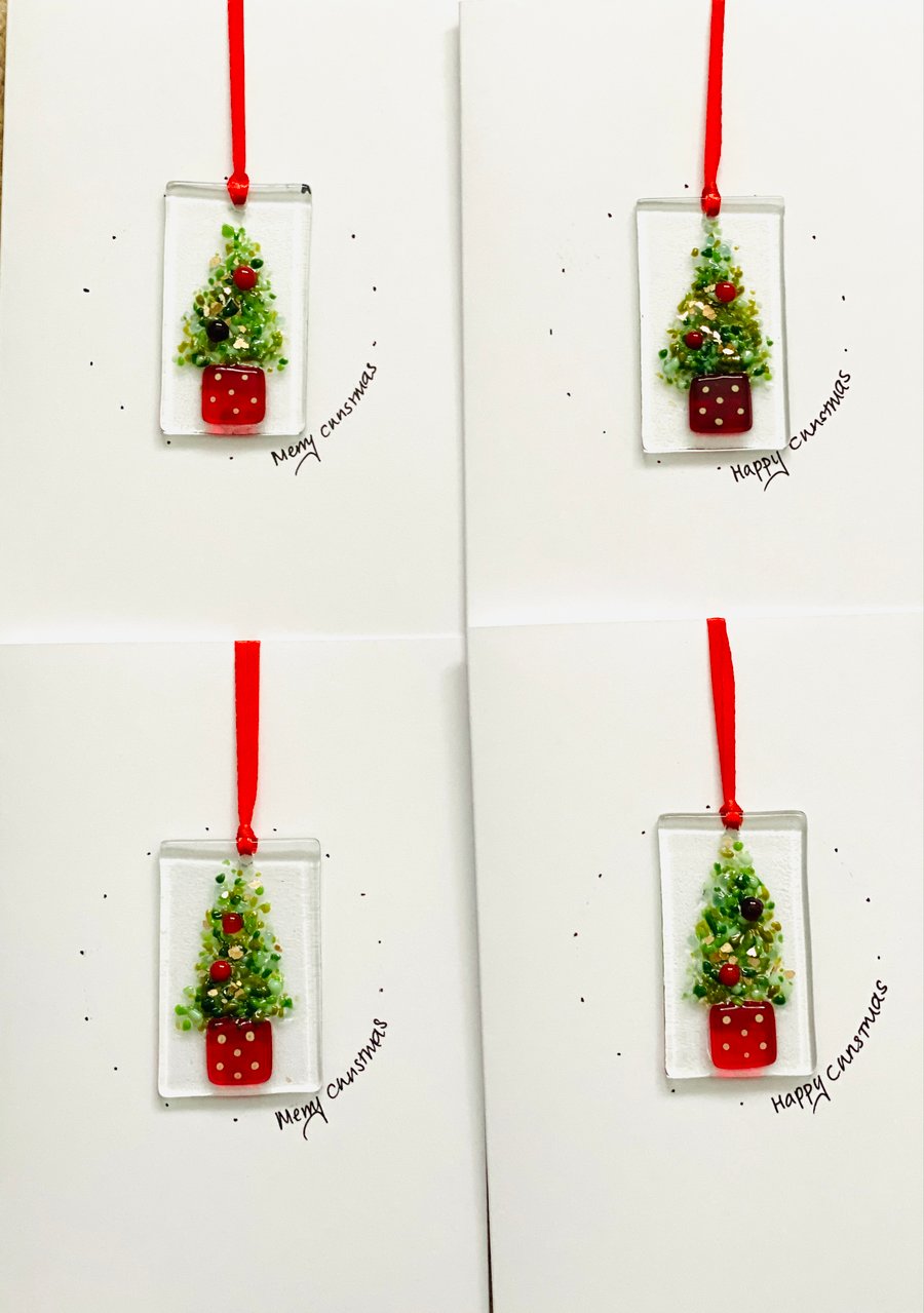Fused glass Christmas card -glass hanging  decoration. 