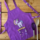 Handmade Children's Apron, Small Apron, Coloured Unicorn Design 1-3 yrs-CAPR20