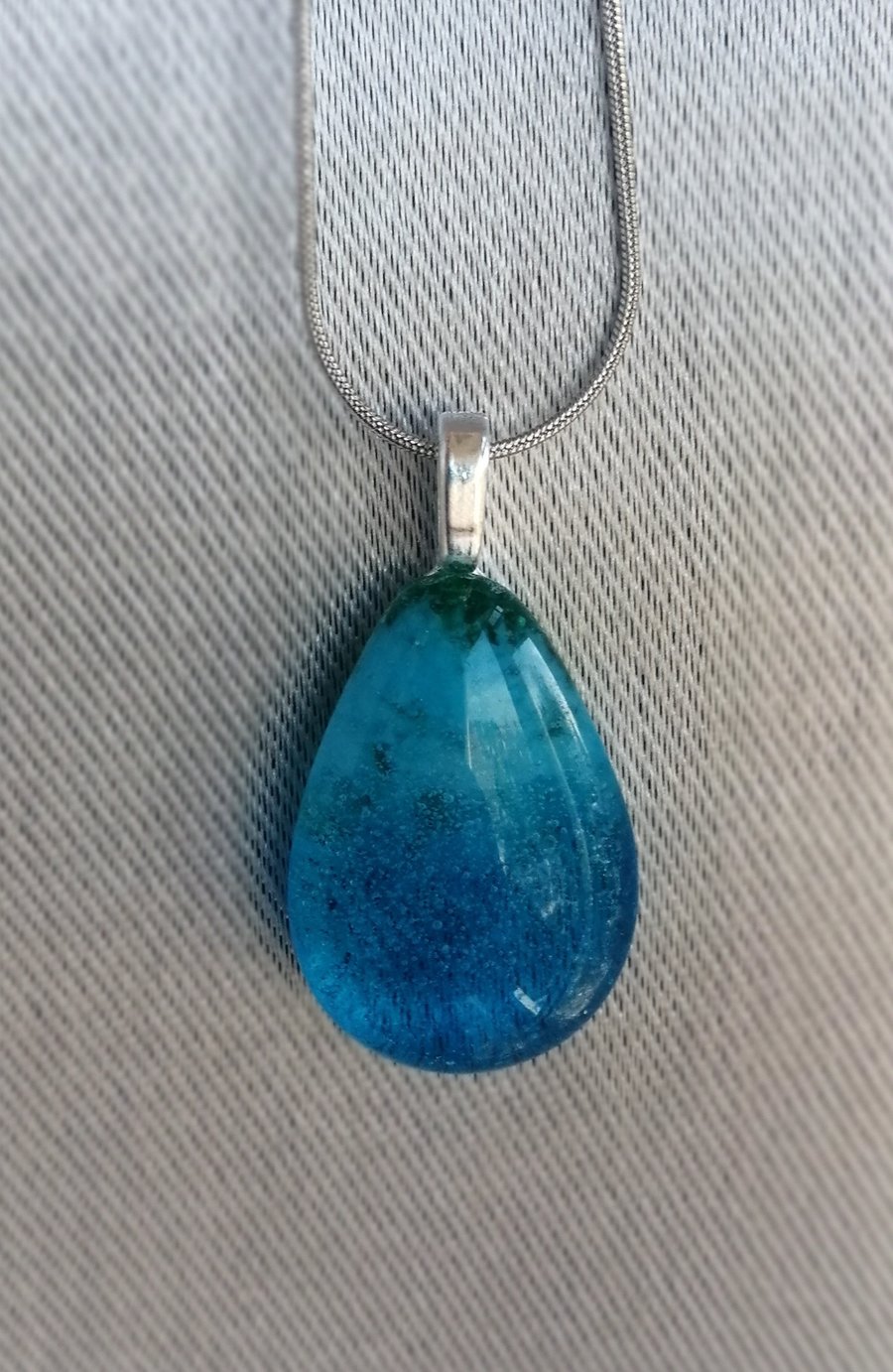 Drop of colour glass necklace blue and a sprinkle of green