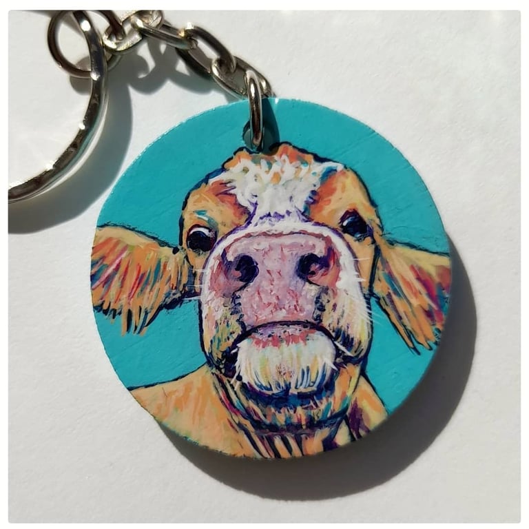 Custom pet portrait on wooden key chain fob 