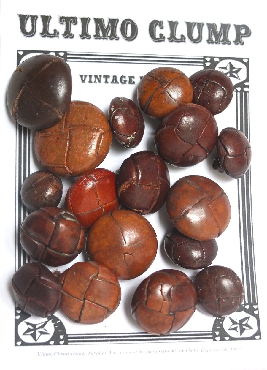 18 Vintage Brown Leather 'Football' Buttons