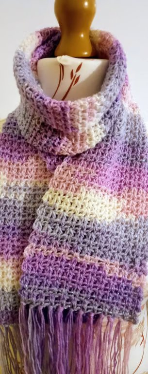 Pretty Variegated Crocheted Scarf - Handmade sparkly scarf 