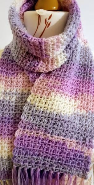 Pretty Variegated Crocheted Scarf - Handmade sparkly scarf 