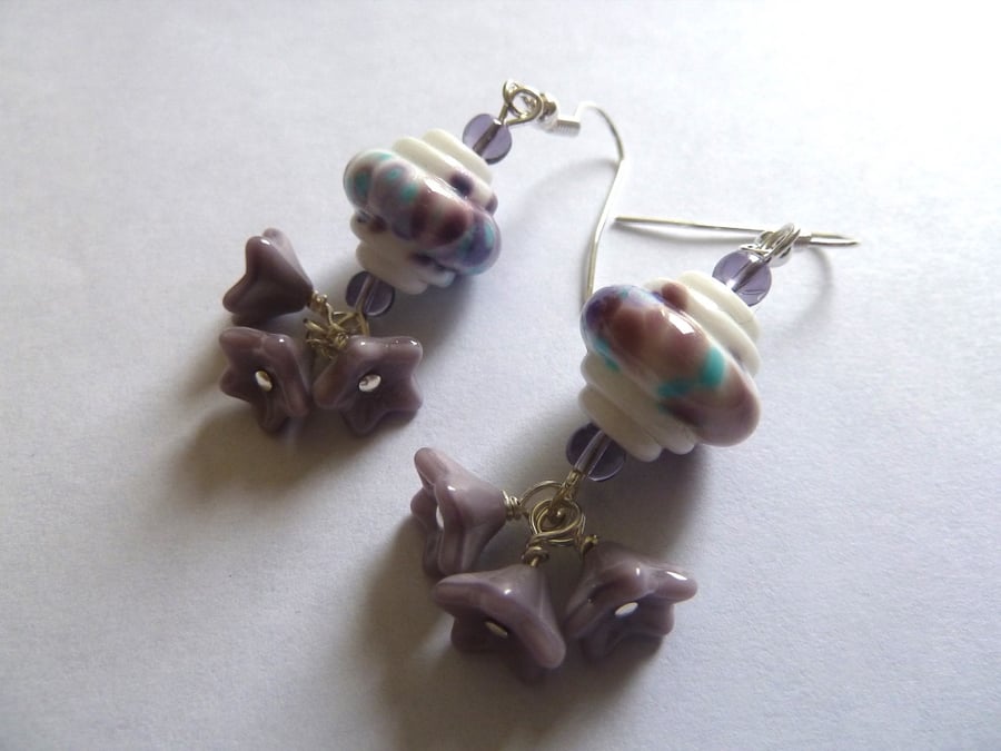 SALE lampwork lilac flower earrings