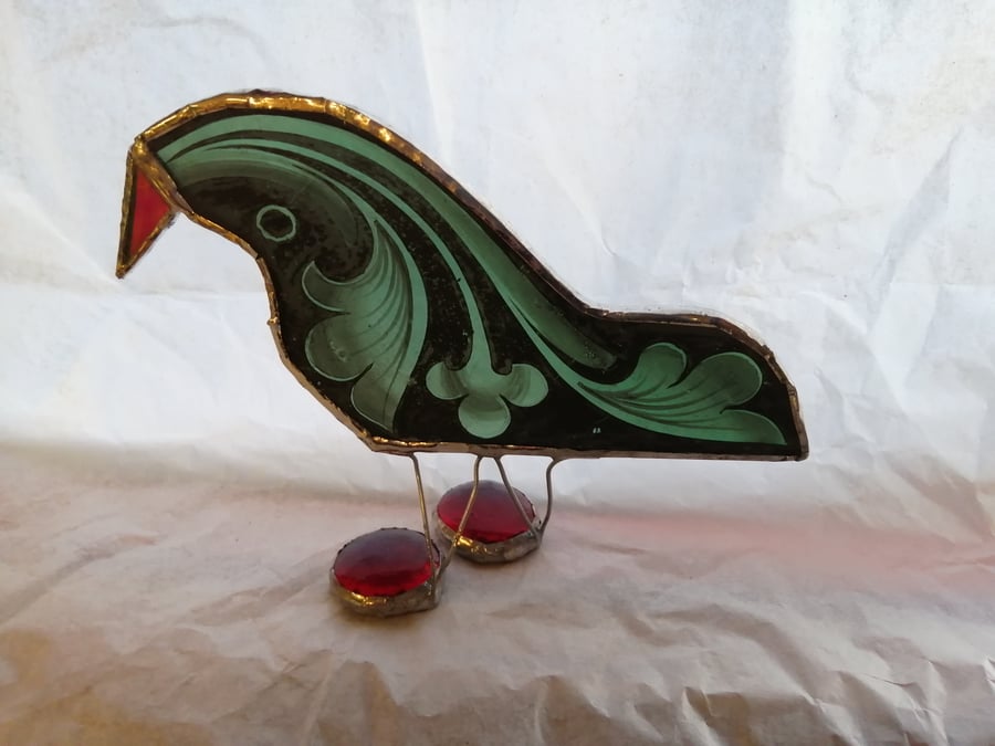 Stained Glass Quirky Christmas  Bird -  