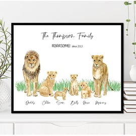 Lion Family Name Print, Personalised for family and friends