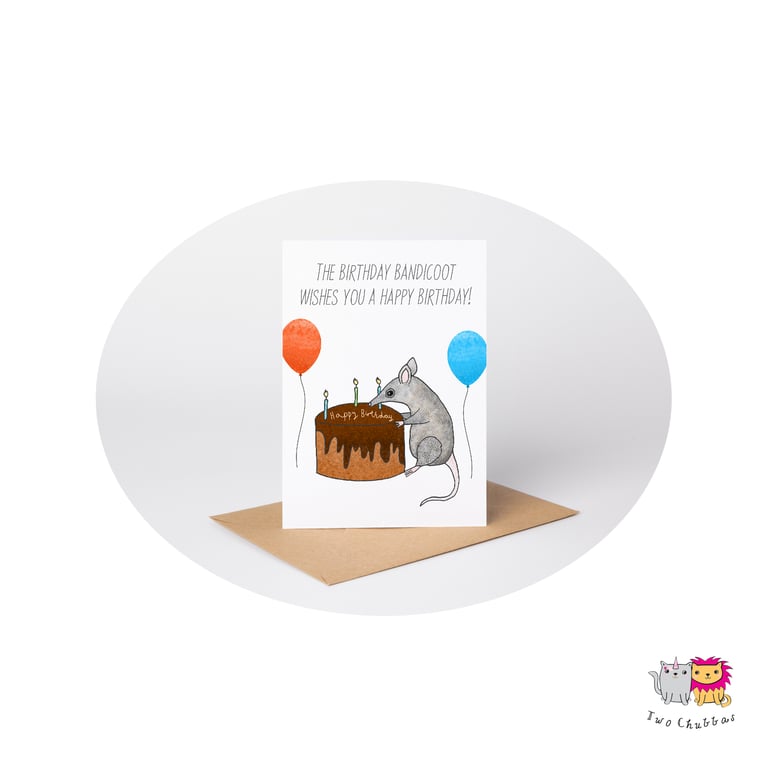 Bandicoot Birthday Card, A6 Birthday Card, Cute Animal Birthday Card