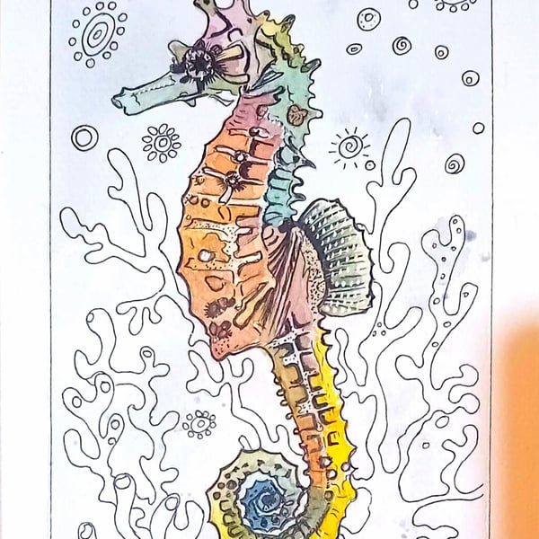 , THE SEAHORSE, An original watercolour and fine liner painting 